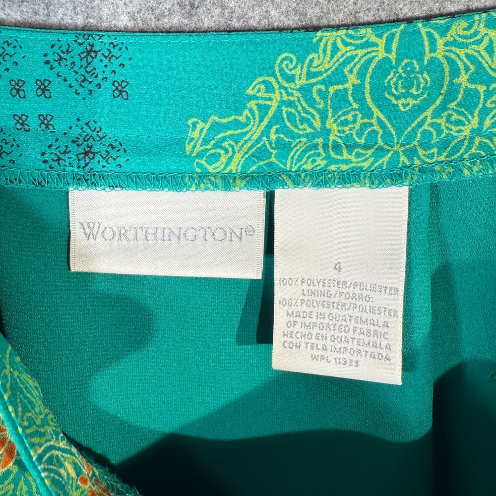 Worthington Teal Mandala Print Asymmetrical‎ Hem Midi Skirt Women's Size 4 - Picture 2 of 8